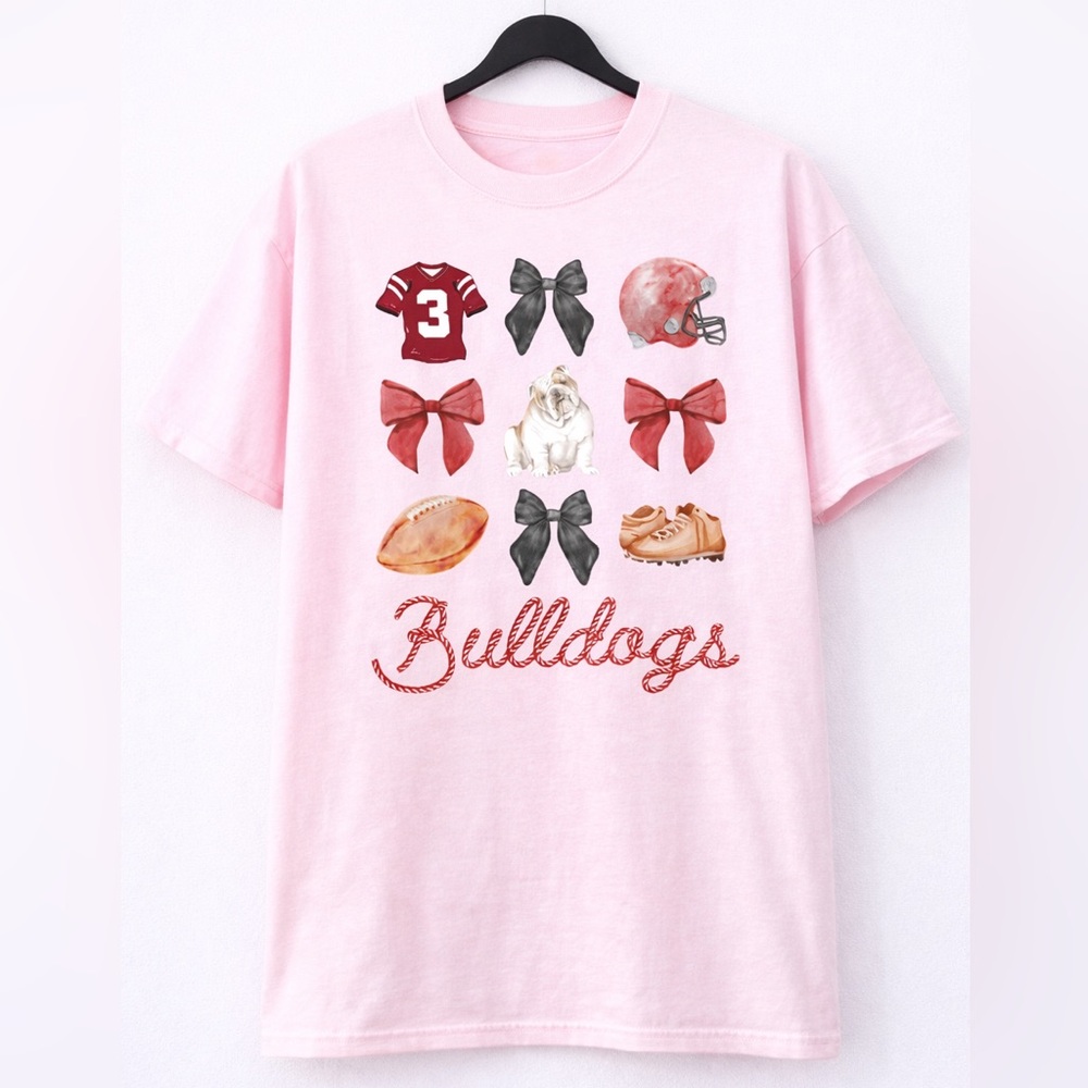 New Georgia Bulldogs Bow Comfort Colors Shirt, Pink, L